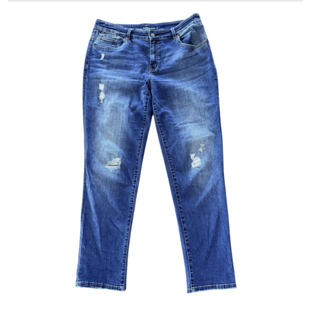 CHICO'S Platinum BOYFRIEND JEANS Straight Leg Relaxed Distressed/Patched 3/16/XL